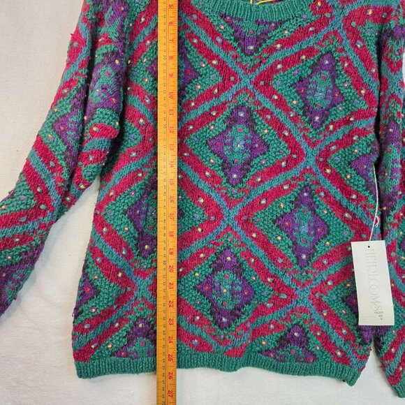 80s Handknit Sweater Size Medium Boho Cottage Geometric Vintage Deadstock - Picture 6 of 6
